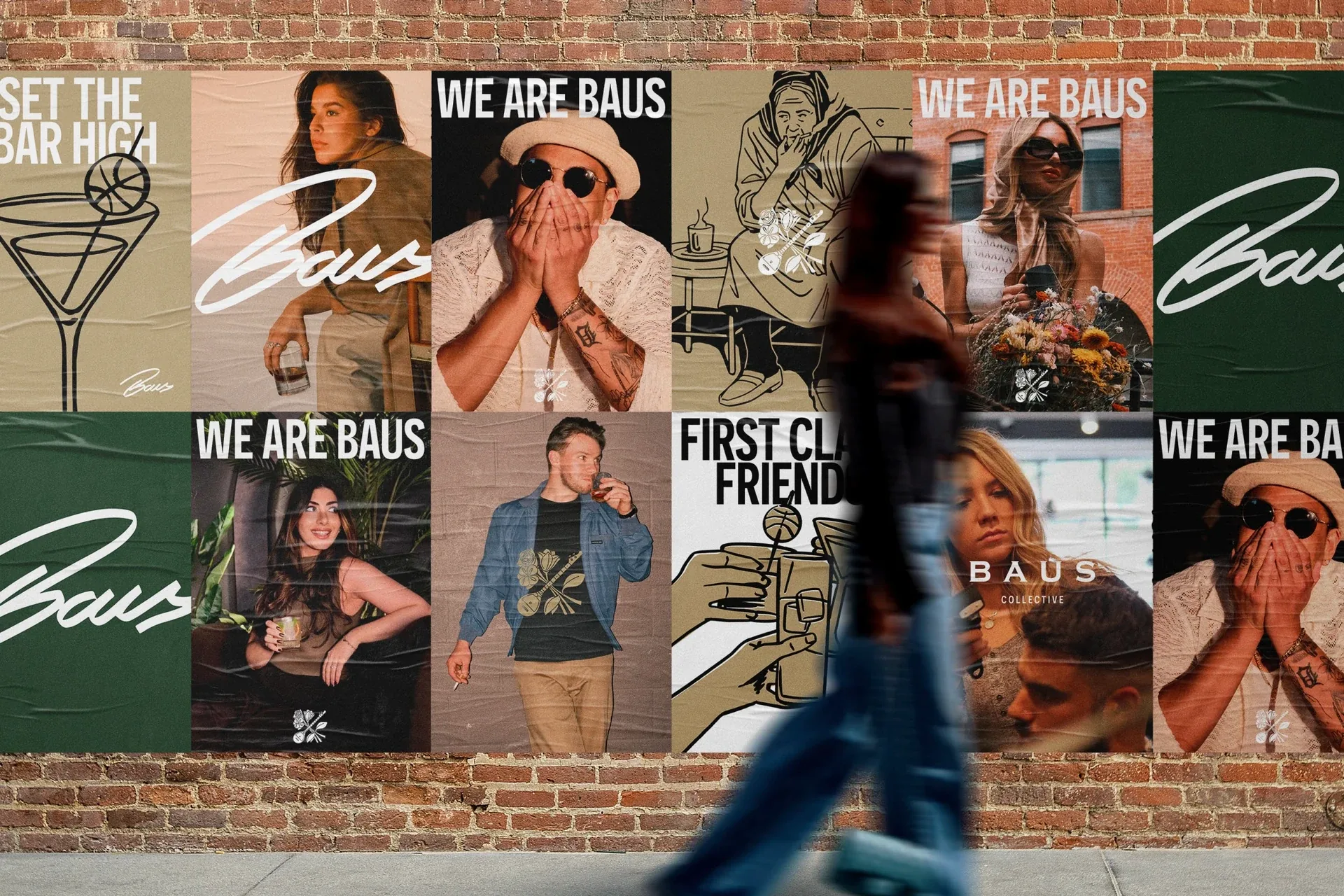 Wall of Baus street posters with portraits and “We Are Baus” headlines