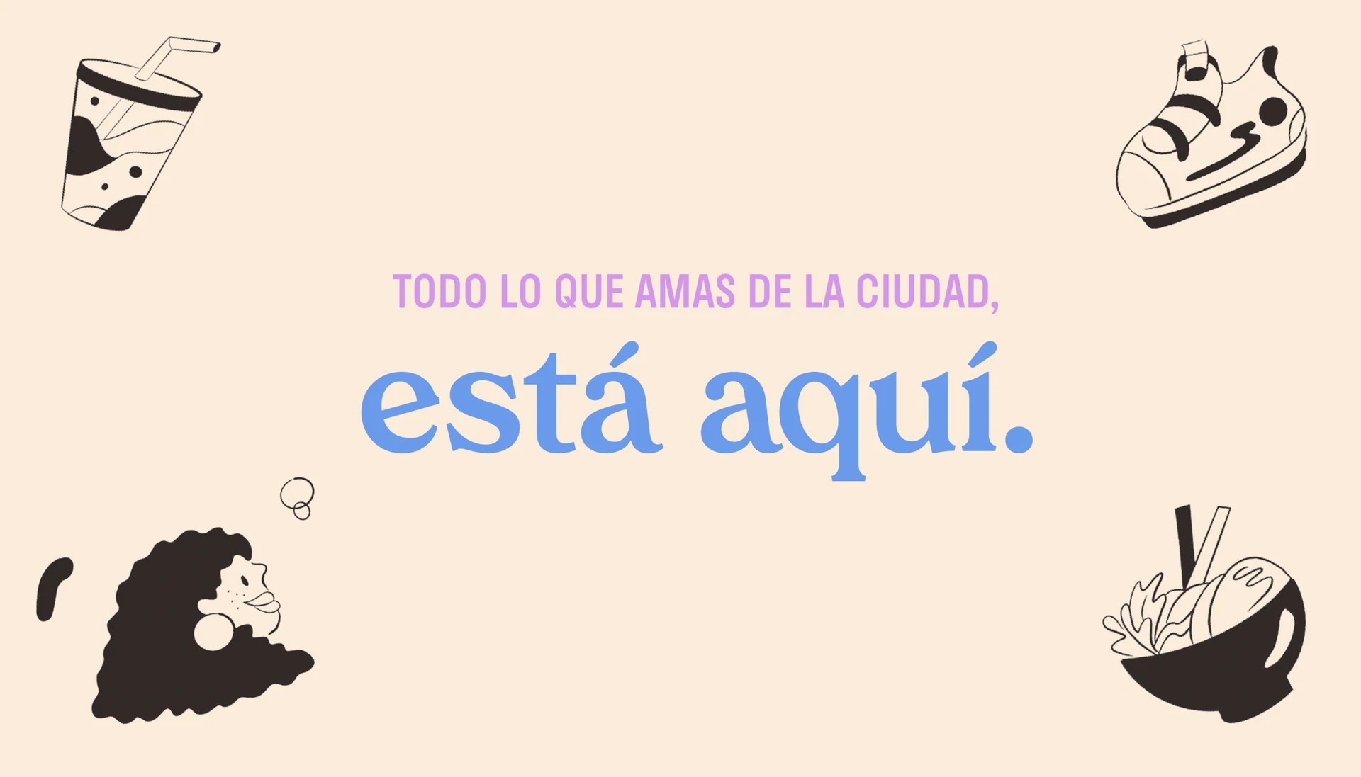 Cumbayork banner “Todo lo que amas de la ciudad está aquí” with illustrations