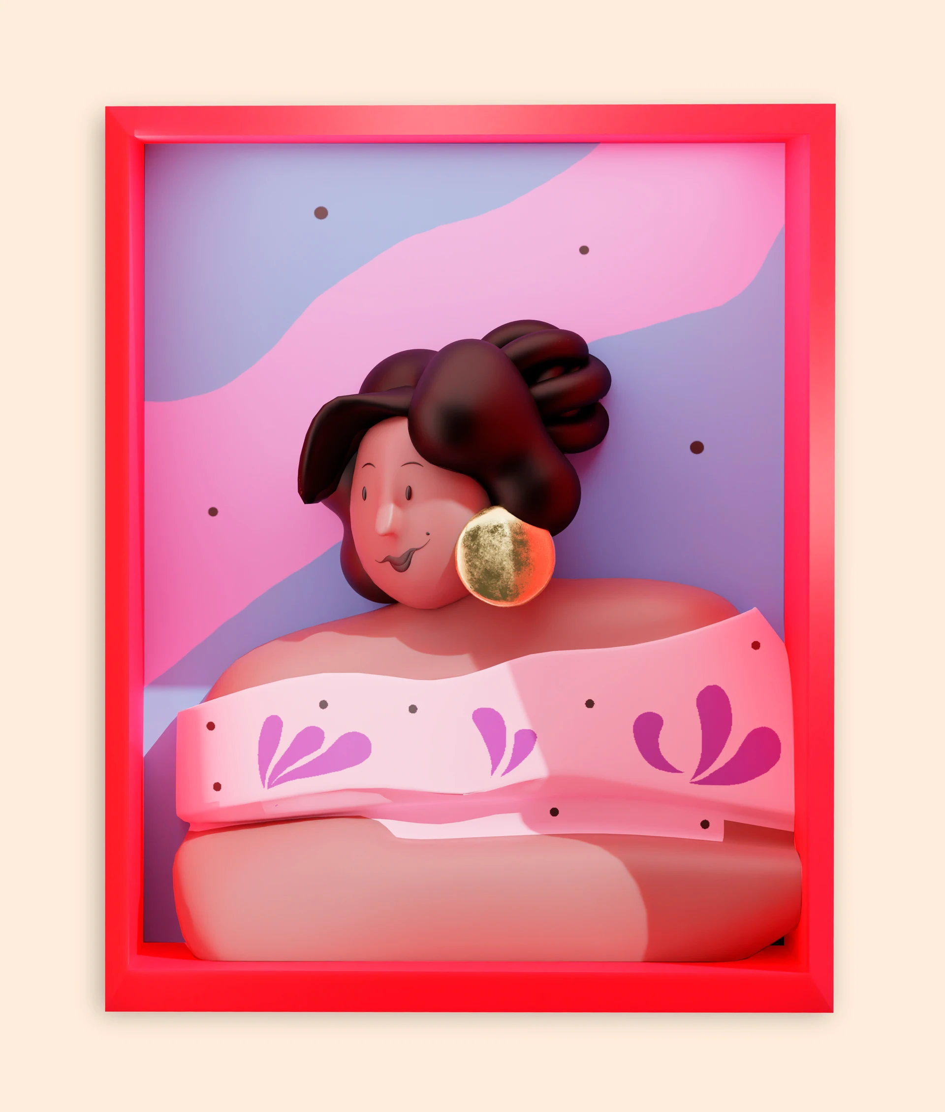 3D portrait of a woman in a red frame for Cumbayork