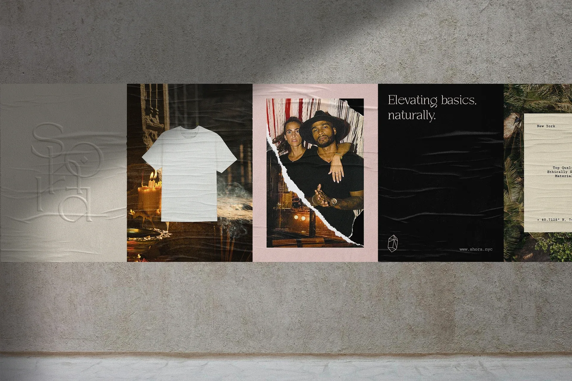 Shora brand posters on a concrete wall