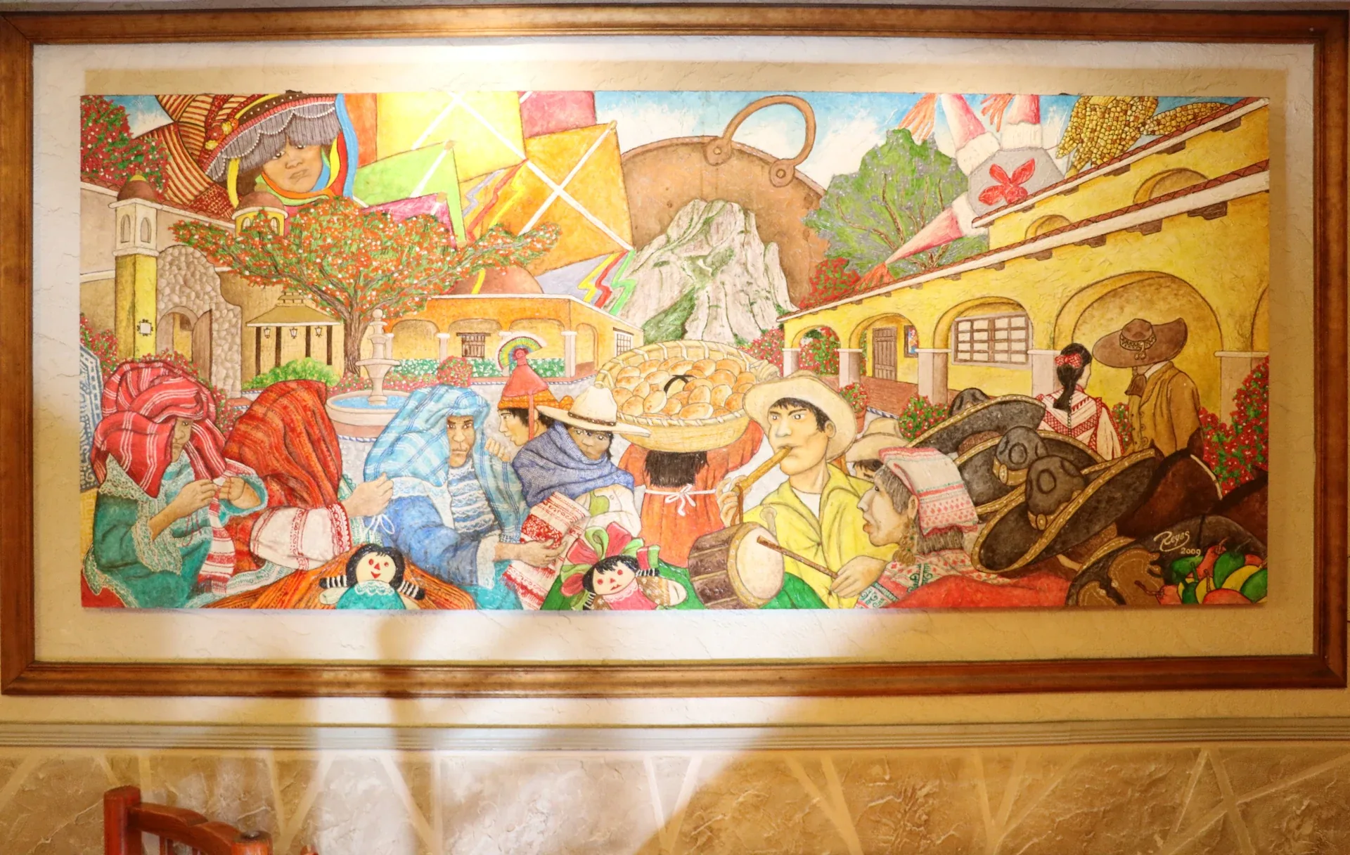 Colorful Mexican mural inside Taquería La Modelo