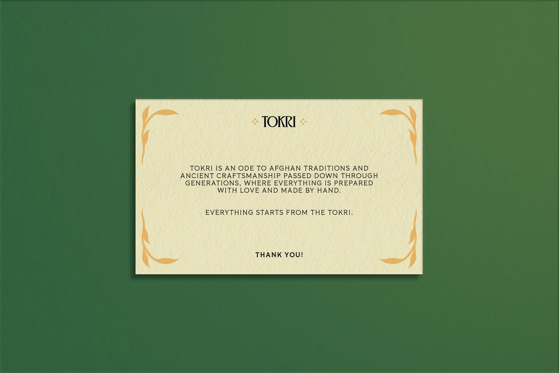 Tokri thank-you card on green