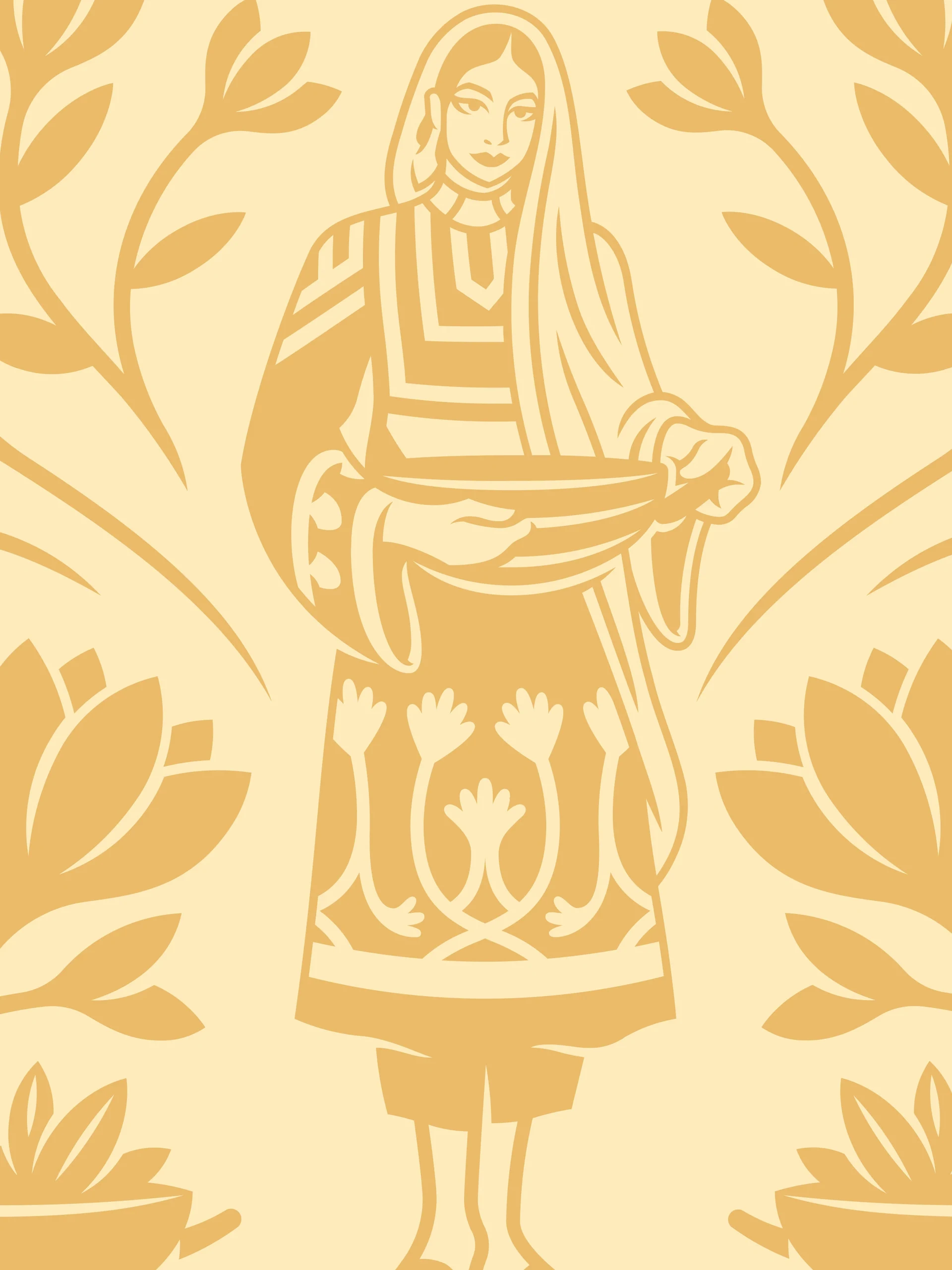 Tokri illustration of an Afghan woman with floral pattern